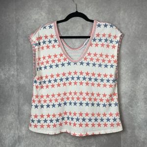 Talulah Shirt Women Small Stars and Stripes Short Sleeves V Neck Top Lightweight